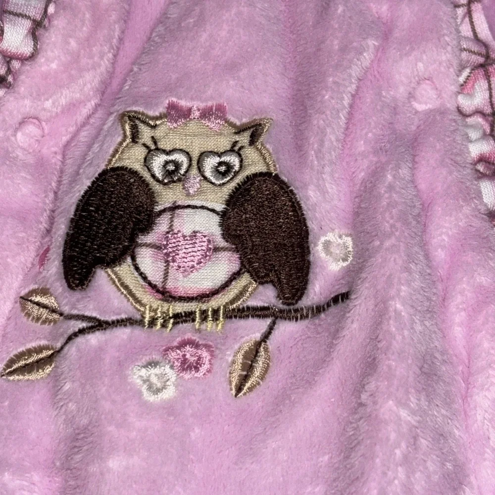 Little By Little Pink Fleece One-piece Snowsuit Hooded Owl Motif Baby Girl 3-6Mo